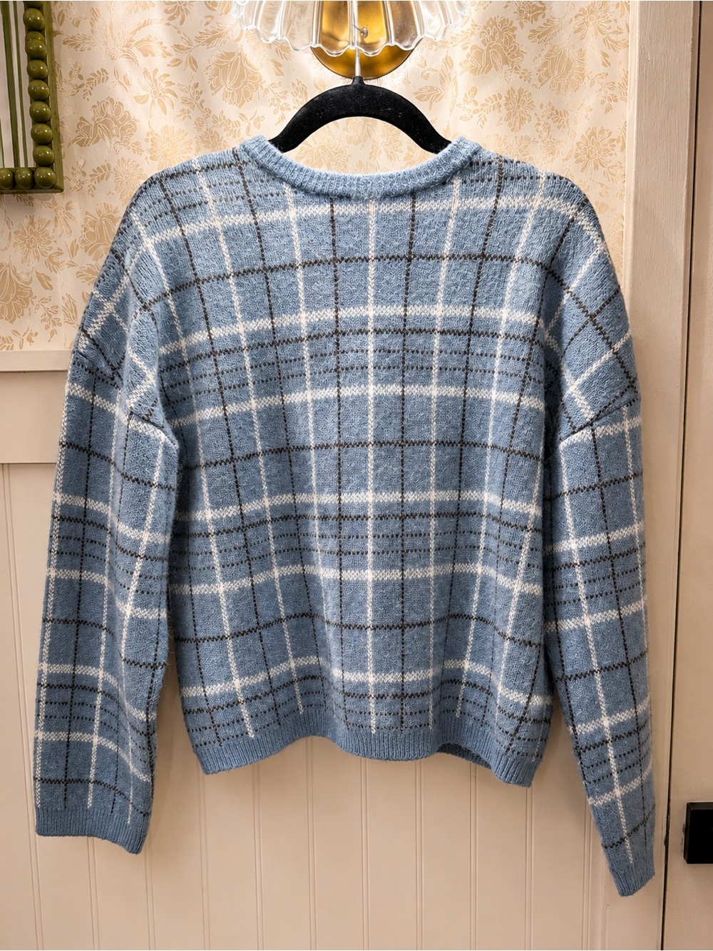 OAK + FORT Light Blue Plaid Crewneck Sweater